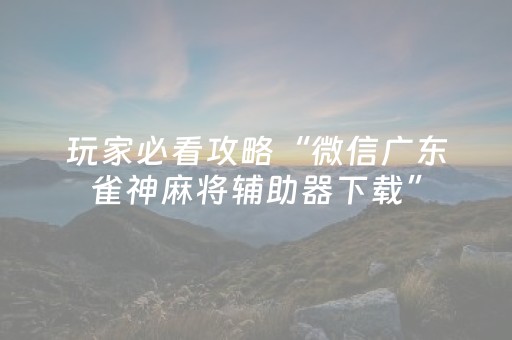 玩家必看攻略“微信广东雀神麻将辅助器下载”（AI辅助胡牌规则)