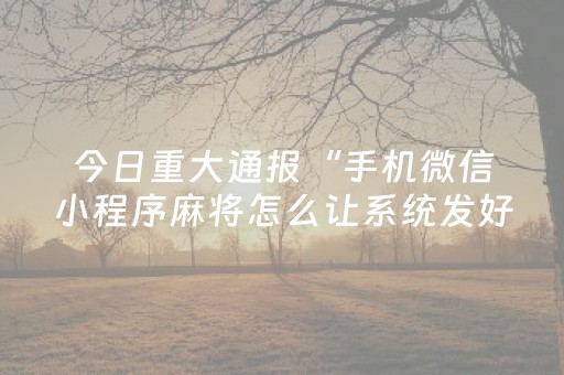 今日重大通报“手机微信小程序麻将怎么让系统发好牌”（提高胜率技巧)