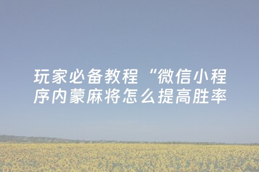 玩家必备教程“微信小程序内蒙麻将怎么提高胜率”（开挂辅助器脚本)