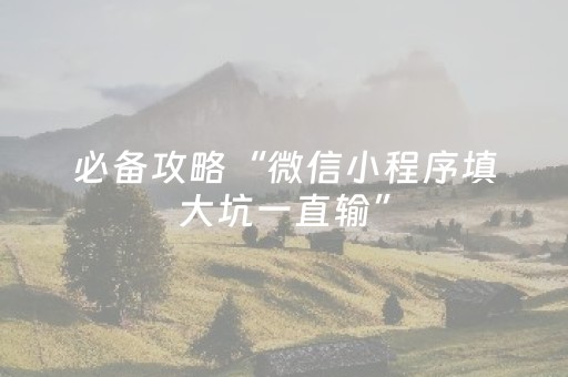 必备攻略“微信小程序填大坑一直输”（究竟是不是有挂)