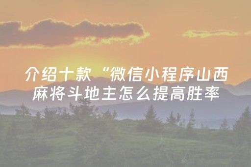 介绍十款“微信小程序山西麻将斗地主怎么提高胜率”（怎么能得到好牌)