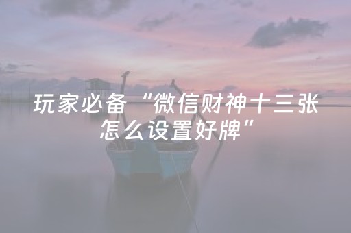 玩家必备“微信财神十三张怎么设置好牌”（提高胜率软件)