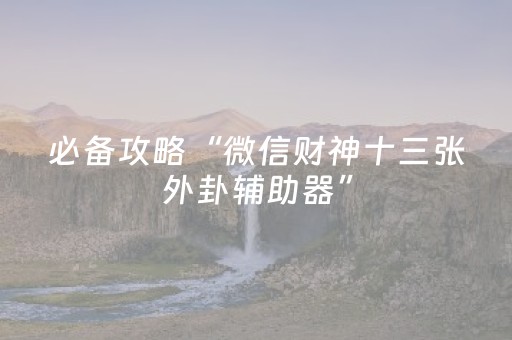 必备攻略“微信财神十三张外卦辅助器”（控牌器)