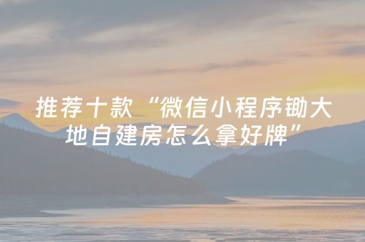 推荐十款“微信小程序锄大地自建房怎么拿好牌”（必赢神器)