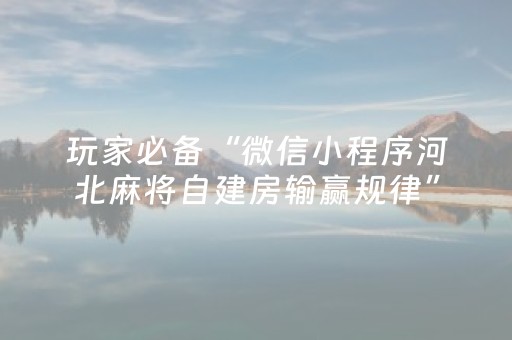 玩家必备“微信小程序河北麻将自建房输赢规律”（开挂神器下载)