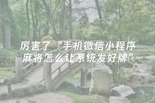 厉害了“手机微信小程序麻将怎么让系统发好牌”（充值会提高胜率么)