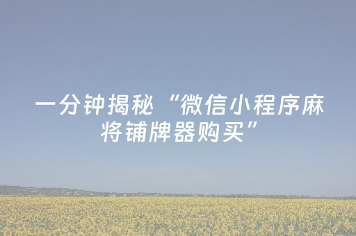 一分钟揭秘“微信小程序麻将铺牌器购买”（确实有插件吗)