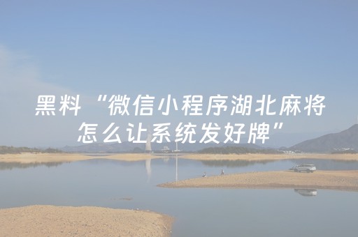 黑料“微信小程序湖北麻将怎么让系统发好牌”（插件开挂免费AI)