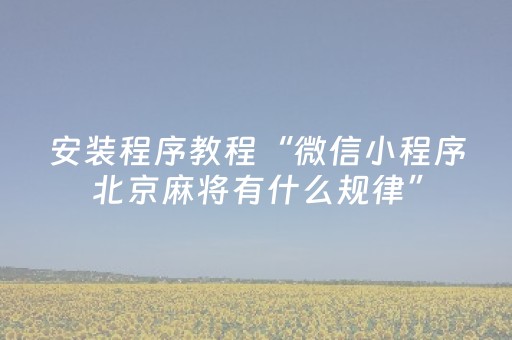 安装程序教程“微信小程序北京麻将有什么规律”（免费辅助)