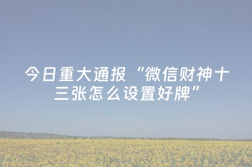 今日重大通报“微信财神十三张怎么设置好牌”（怎么能调好牌)