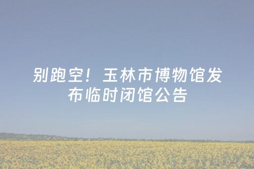 别跑空！玉林市博物馆发布临时闭馆公告