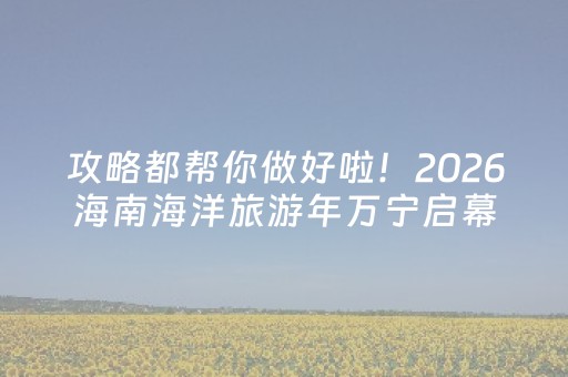 攻略都帮你做好啦！2026海南海洋旅游年万宁启幕，海南推出覆盖不同时长、地点的10条“主题式玩海线路”