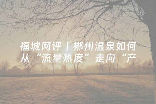 福城网评丨郴州温泉如何从“流量热度”走向“产业高度”