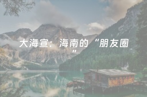 大海宣：海南的“朋友圈”，不该只有游客