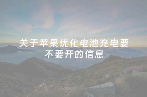 关于苹果优化电池充电要不要开的信息