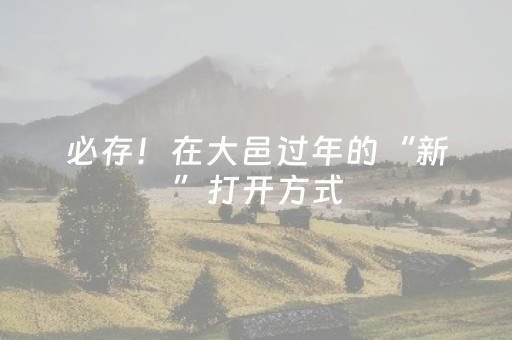 必存！在大邑过年的“新”打开方式